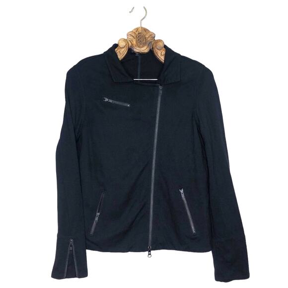 Eileen Fisher Jacket Sweatshirt Black Ponte Stretch Moto Diagonal Zip Coat Large